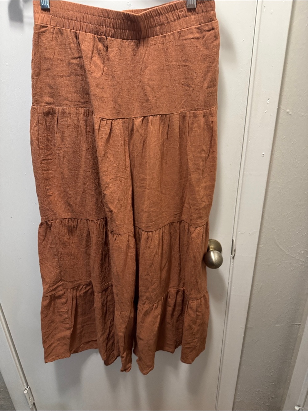 Lush Wide Leg Tiered Pants in Terracotta Orange(4)